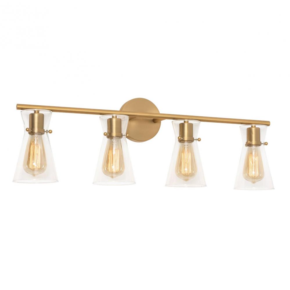 Amanda 4 Light Vanity, Satin Brass, Clear