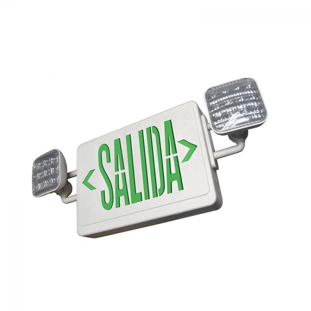 All LED Exit/Emergency Light Combo, Spanish (SALIDA) Sgl/Dbl Face, Green Letters White Housing