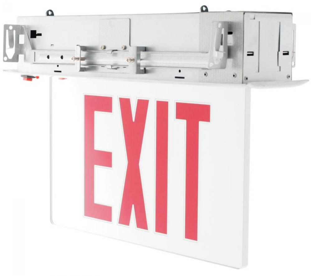 RECESSED EXIT LIGHTING, DOUBLE FACE, GREEN LETTERS, MIRROR PANEL, ALUMINUM HOUSING 120/277Vac.