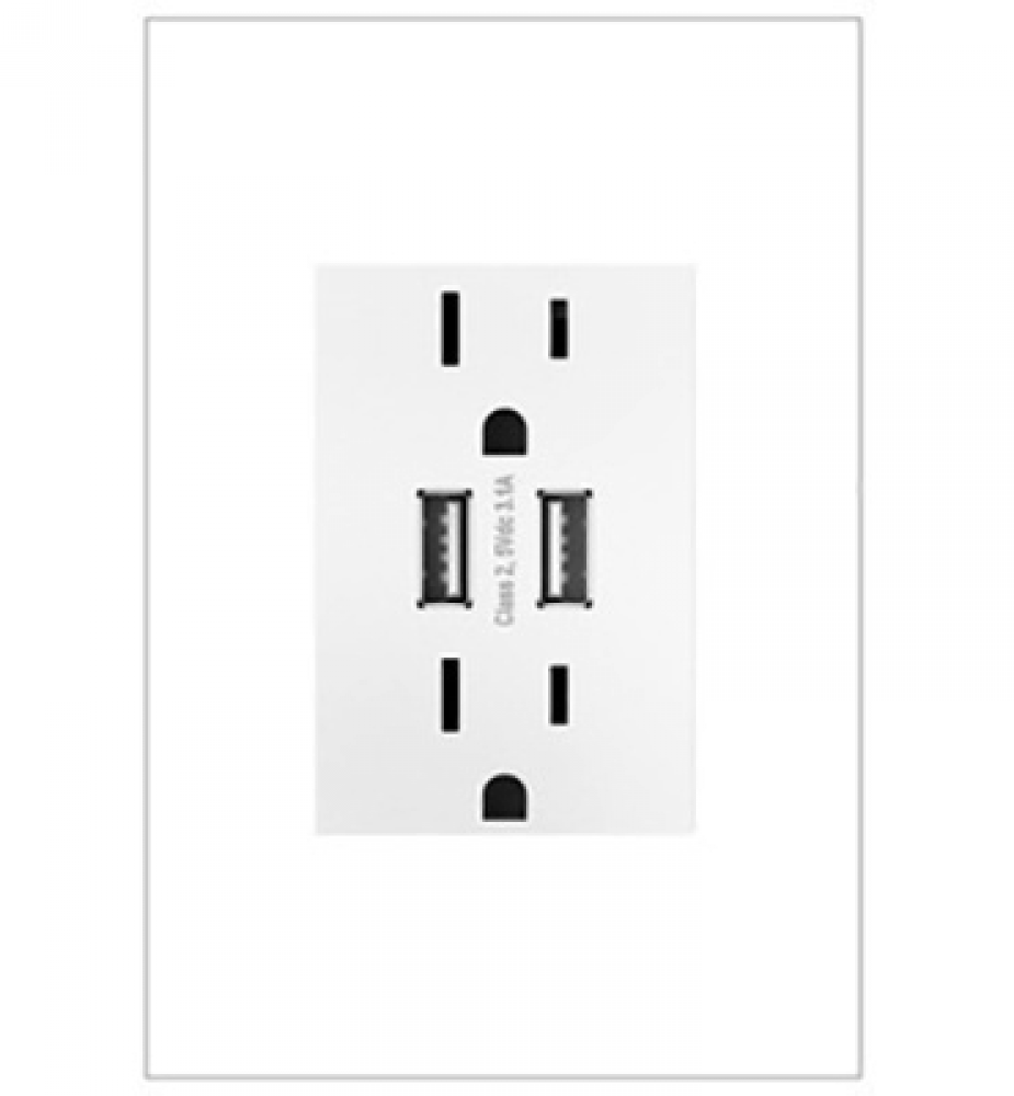 adorne® Dual-USB Outlet with Gloss White Wall Plate, White