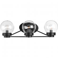 Progress P300114-031 - Spatial Collection Three-Light Matte Black Clear Glass Global Bath Vanity Light