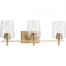 Progress P300362-163 - Calais Collection Three-Light Vintage Brass Clear Glass New Traditional Bath Vanity Light