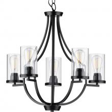 Progress P400197-031 - Lassiter Collection Five-Light Matte Black Clear Glass Modern Chandelier Light