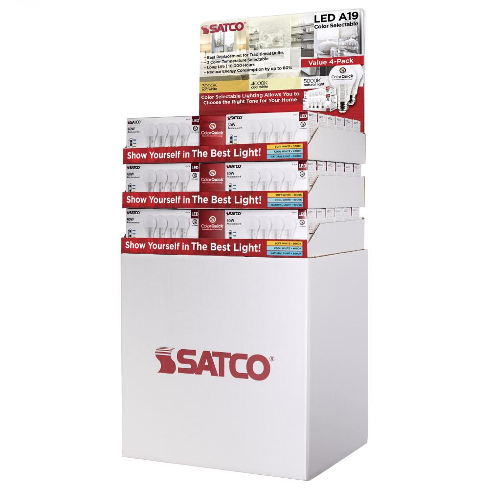 Display Unit Containing 36 Boxes of S11775 4-Pack; 9 Watt; A19; Medium Base; 3K/4K/5K CCT