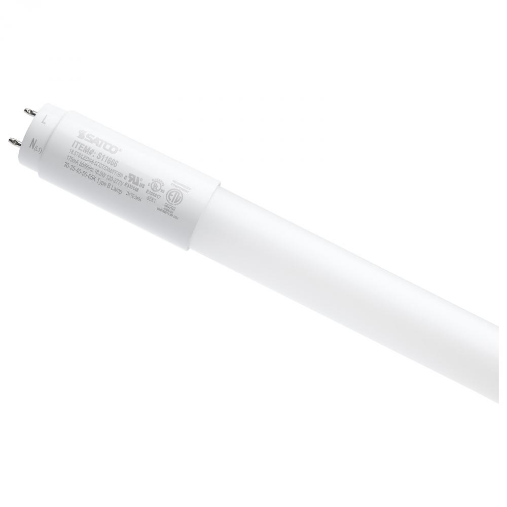 18.5 Watt T8 LED; 48 Inch; 30K/35K/40K/50K/65K CCT Selectable; Medium Bi Pin Base; Type B Ballast