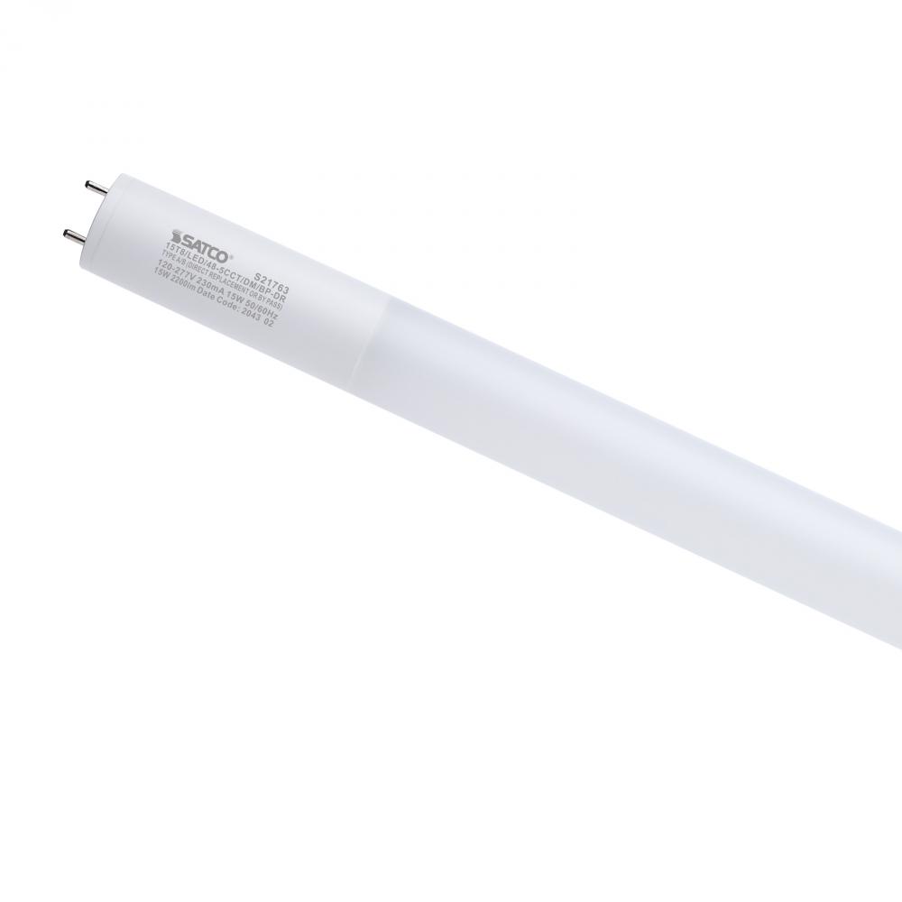 15 Watt T8 LED; 48-Inch; 30K/35K/40K/50K/65K CCT Selectable; G13 Base; Ballast Type A/B; Frost