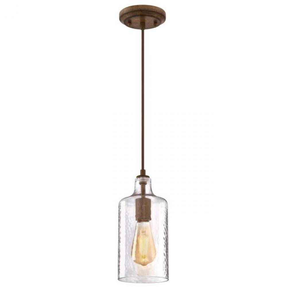 Mini Pendant Barnwood Finish Clear Textured Glass