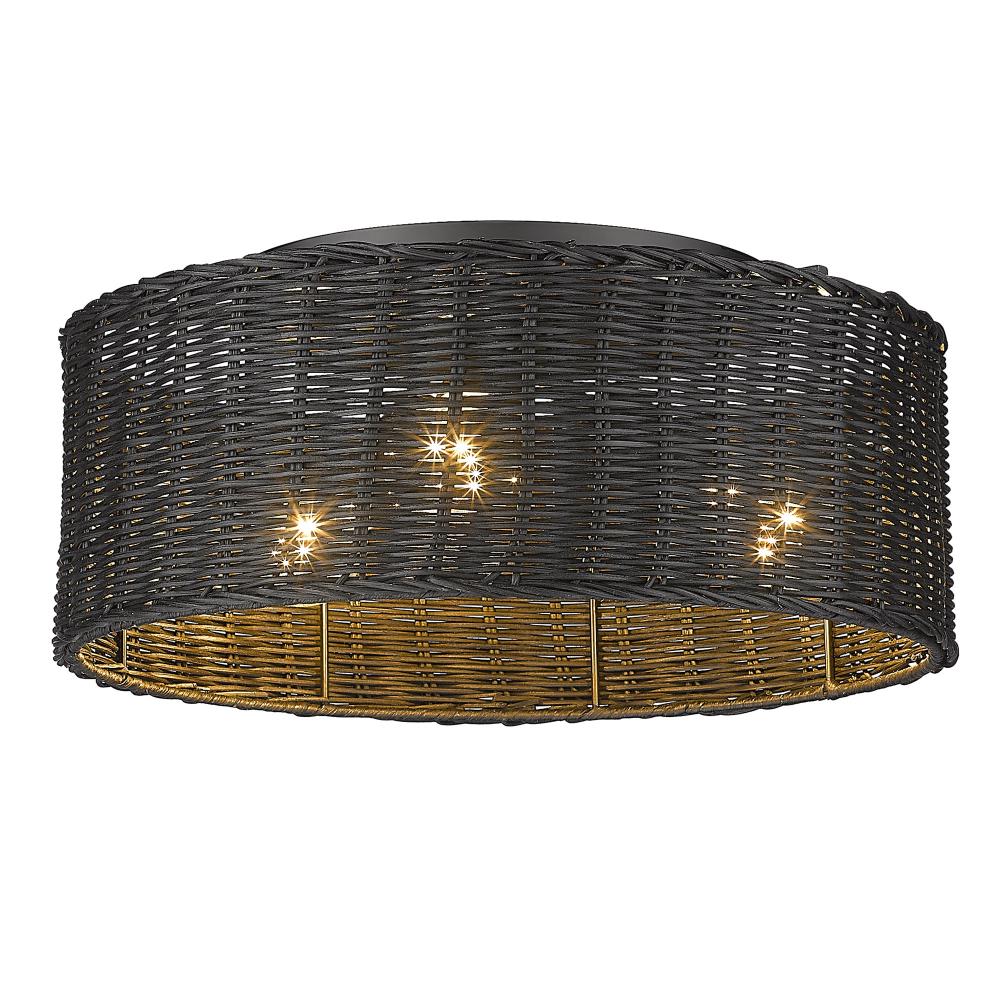 Erma Flush Mount in Matte Black and Black Wicker