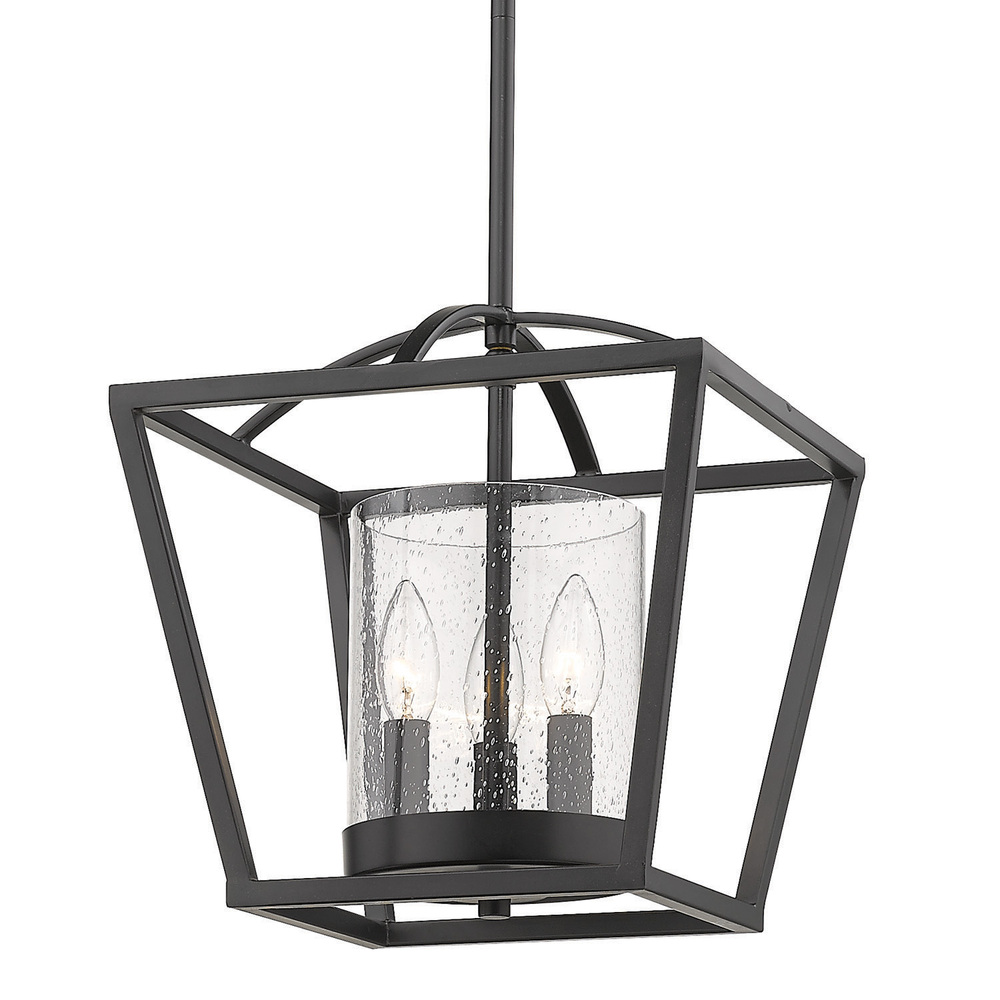 Mercer Mini Chandelier in Matte Black with Matte Black accents and Seeded Glass