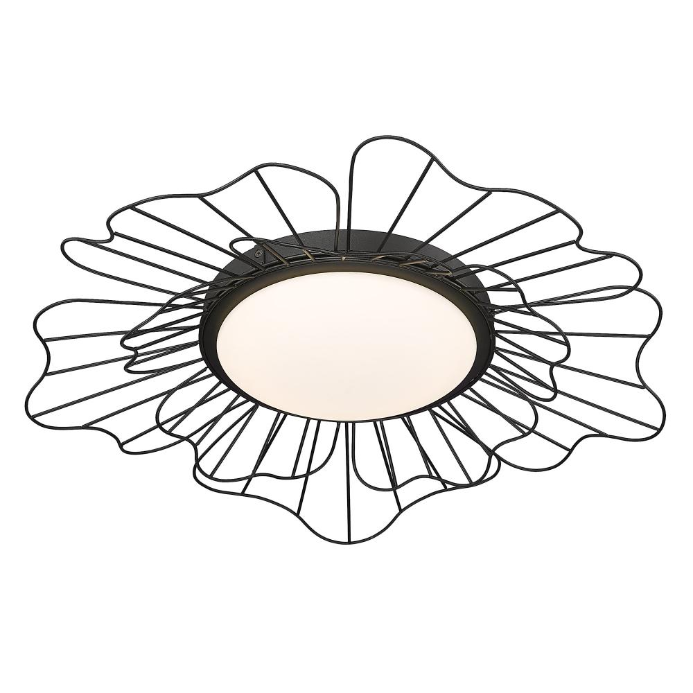 Yasmin NB Flush Mount - 24" in Natural Black with Opal Glass Shade