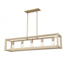 Golden 2075-LP MBS-LNR - Kimber Linear Pendant in Modern Brass with Light Natural Rattan Accents