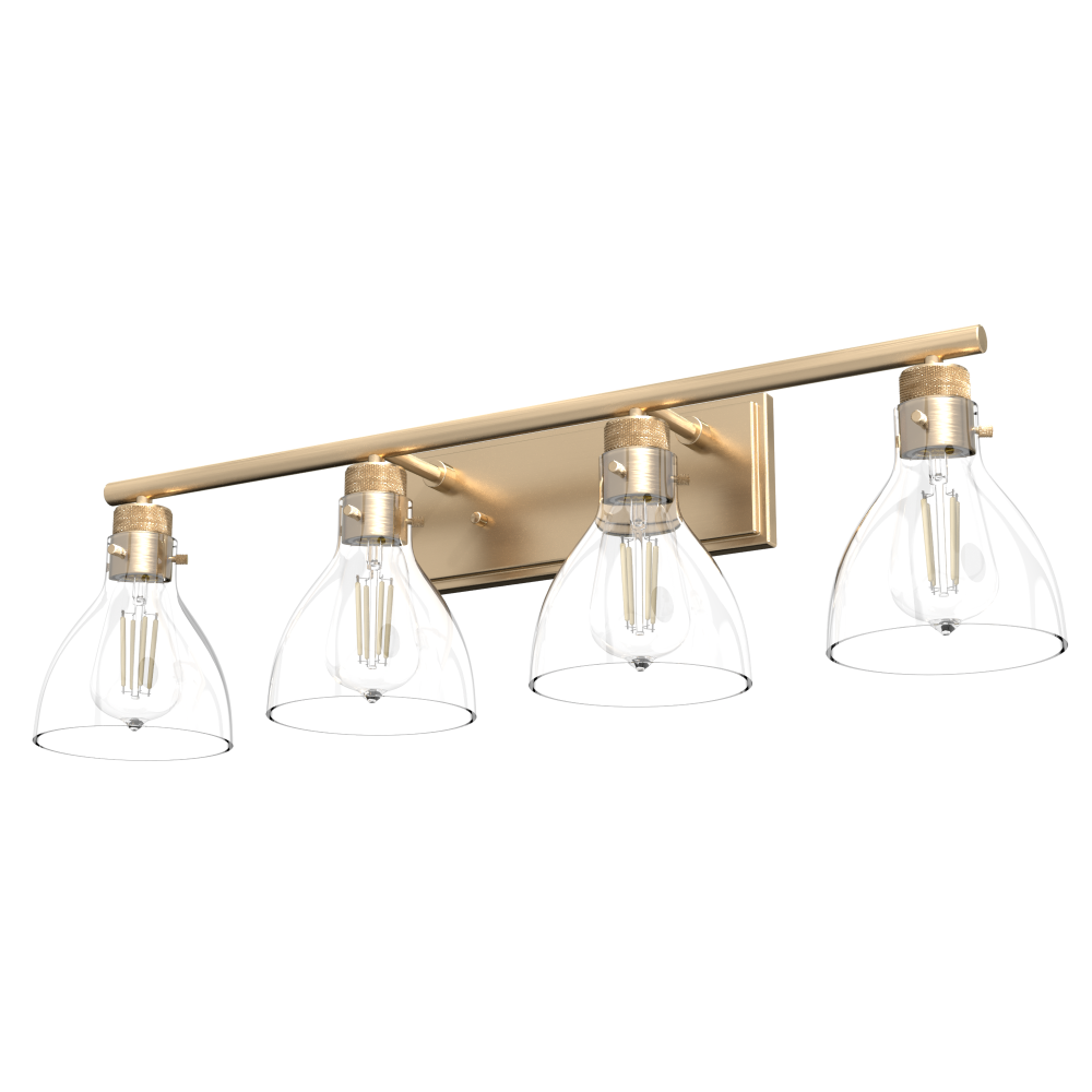 Hunter Van Nuys Alturas Gold with Clear Glass 4 Light Bathroom Vanity Wall Light Fixture