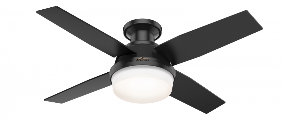 Hunter 44 in Dempsey Matte Black Low Profile Damp Rated Ceiling Fan w/ LED LT Kit & Handheld Remote