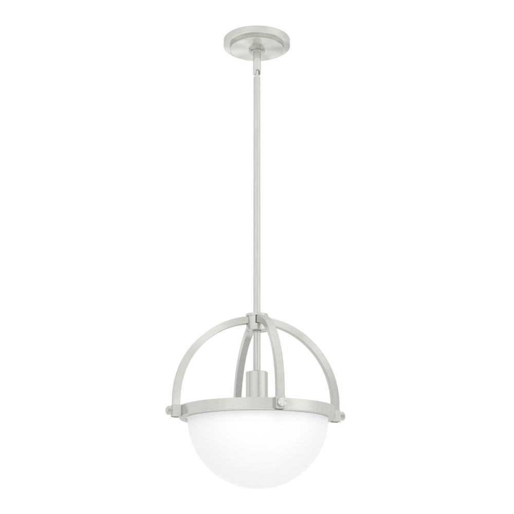 Hunter Wedgefield Brushed Nickel with Frosted Cased White Glass 1 LT Pendant Ceiling LT Fixture