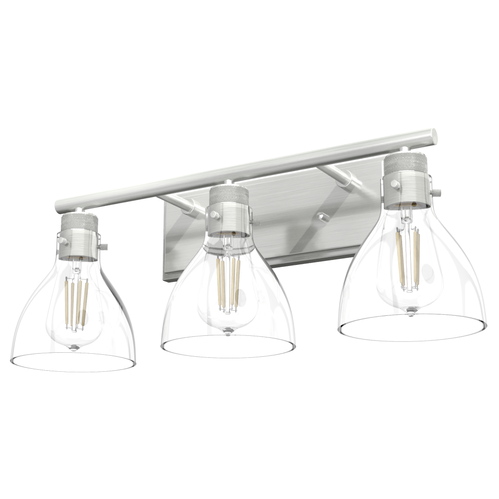 Hunter Van Nuys Brushed Nickel with Clear Glass 3 Light Bathroom Vanity Wall Light Fixture