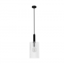 Hunter 45225 - Hunter Gatz Matte Black with Clear Fluted Glass 1 Light Pendant Ceiling Light Fixture