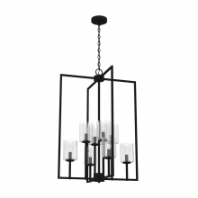 Hunter 19542 - Hunter Kerrison Natural Black Iron with Seeded Glass 8 Light Pendant Ceiling Light Fixture