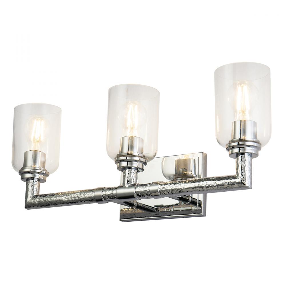 Rampart 3 Light Hammered Bath Bar In Chrome