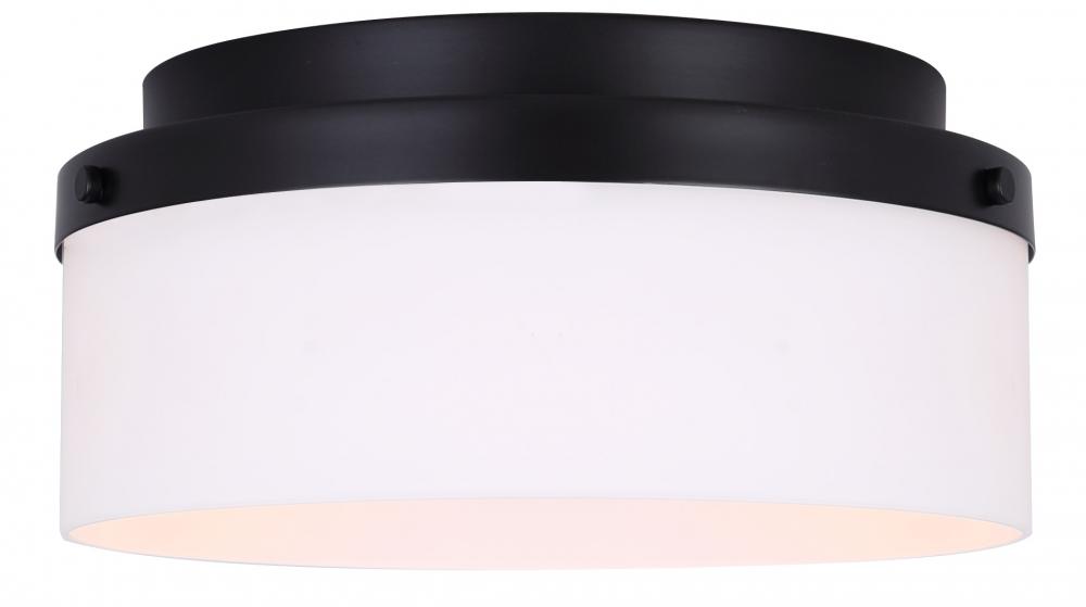 MALLOY 12.25 in. 2-Light 60-Watt Modern Black Flush Mount with Flat Opal Glass Shade