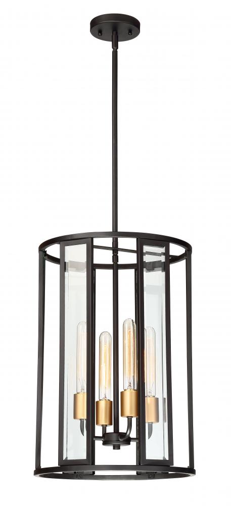 Payne - 4 Light Foyer Pendant with Clear Beveled Glass - Midnight Bronze Finish