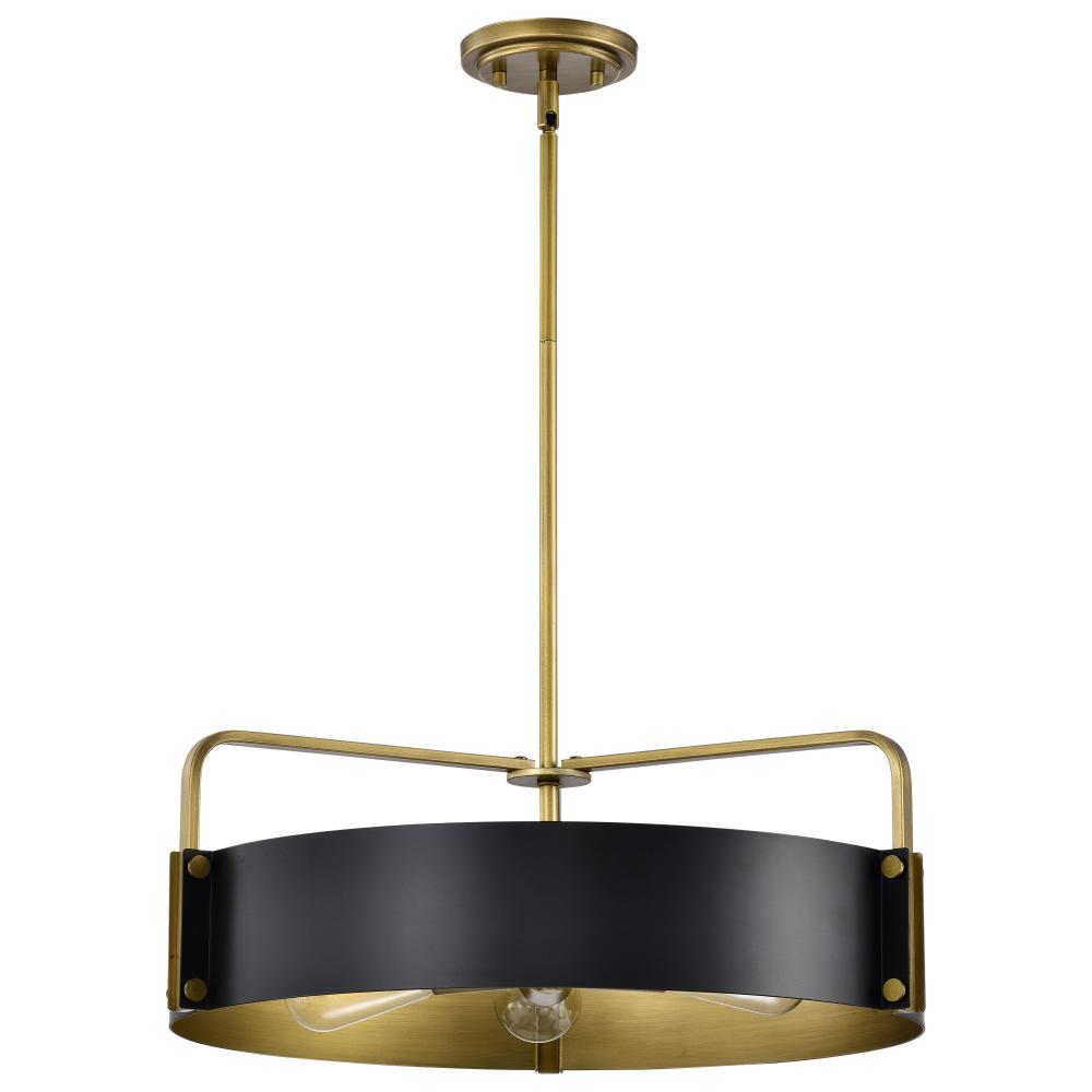 Altos 5 Light Large Pendant; Matte Black and Natural Brass Finish