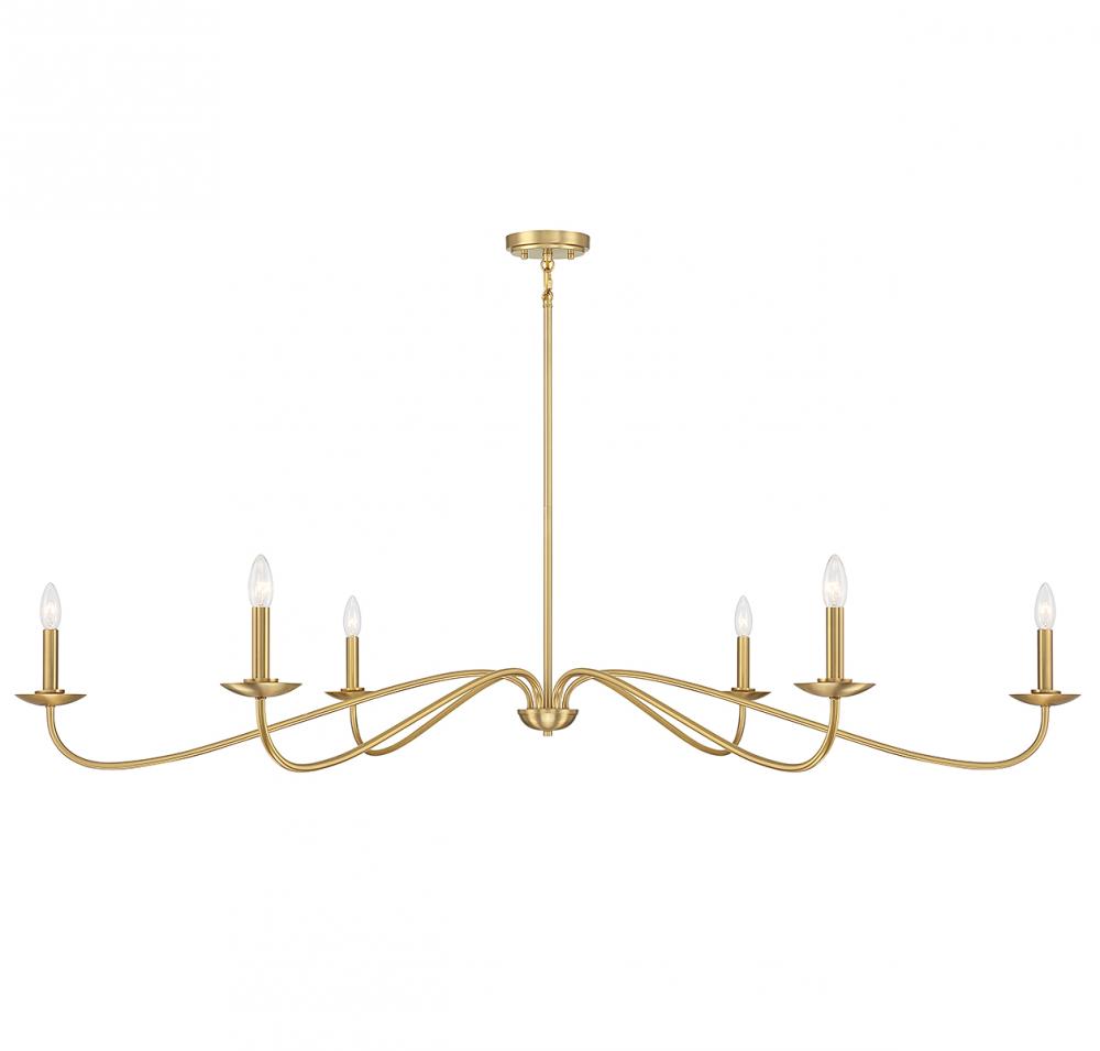 6-Light Chandelier in Natural Brass