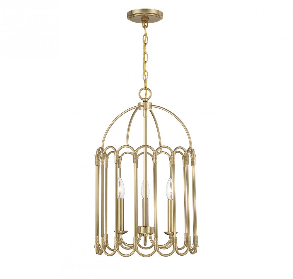 3-Light Pendant in Natural Brass